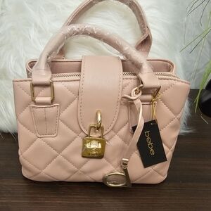 Bebe Blush Quilted Satchel with Gold Accents